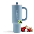 Produktbild: waterdrop® Thermobecher mit Strohhalm 1,1L – Auslaufsichere, robuste Trinkflasche mit aufklappbarem Trinkhalm, Hält 12h kalt, Trinkbecher mit Deckel, isolierte Edelstahlflasche