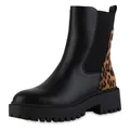 Produktbild: VAN HILL Damen Klassische Stiefeletten Blockabsatz Lack Trendy Schuhe 217680 Schwarz Leopard 37