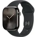Produktbild: Apple Watch Series 10 42mm GPS+Cellular Titangehäuse Schiefer Sportarmband Schwarz M/L - Dunkelgrau