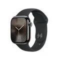 Produktbild: Apple Watch Series 10 (GPS + Cellular 42 mm) Smartwatch mit Titangehäuse in Schiefer und Sportarmband in Schwarz (M/L). Fitnesstracker, EKG App, Always-On Retina Display, Wasserschutz