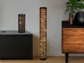 Produktbild: SET aus Tischlampe & Stehlampe, Lichtsäule mit Sterneneffekt Stoff Schwarz Gold