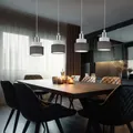 Produktbild: Hängelampe Pendelleuchte Wohnzimmerlampe Textilschirme 4 flammig grau chrom E14