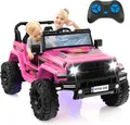Produktbild: GOPLUS 24V Kinderauto mit 2,4G-Fernbedienung, Elektroauto mit MP3, Hupe, Musik und LED-Leuchten, Kinderfahrzeug 2 Sitzer mit All-Terrain Räder für Kinder ab 3 Jahre (Rosa)