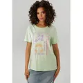 Produktbild: T-Shirt ANISTON CASUAL, Damen, Gr. 40/42, grün (mint, lavendel, roange, rosa), Single Jersey, Obermaterial: 100% Baumwolle, bedruckt, figurumspielend hüftbedeckend, Rundhals, Shirts T-Shirt, mit farbharmonischen Frontprint aus Foliendruck