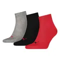 Produktbild: PUMA unisex Quarter Sportsocken Kurzsocken Socken 3 Paar, Farbe:Mehrfarbig, Menge:3 Paar (1x 3er Pack), Größe:35-38, Artikel:-232 black/red