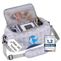 Produktbild: bunnyboo Toniebox Tasche für 30 Hörfiguren - Ideale Tonie Aufbewahrung - Tonie Tasche XXL - Ausreichend Platz für Toniebox, Hörfiguren, Ladekabel und Kopfhörer - Inkl. Schultergürtel… (Dino)
