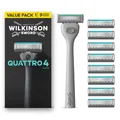Produktbild: Wilkinson Sword Quattro Herrenrasierer, Vorteilspack, 4 diamantbeschichtete Klingen, Rasierergriff plus 9 Ersatzklingen