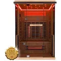 Produktbild: Dewello® Infrarotkabine Infrarotsauna KENORA 130x105 für 1-2 Personen aus Hemlockholz, Dual Therm, mit Salzsteinoptik