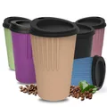 Produktbild: Kaffeebecher to go 300 ml - Becher mit Deckel & Riffel-Optik als Hitzeschutz - Trinkbecher BPA-frei - Made in Germany Travel Mug perfekt fürs Büro, Auto & Uni, Farbe:beständiges braun/schwarz