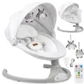 Produktbild: MoMi KENANI – Elektrische Babywippe mit Bluetooth, Fernbedienung & Musik, 5 Stufen – inkl. Moskitonetz – Hellgrau - Weiß