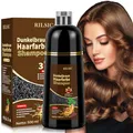 Produktbild: 500ML Haarfarbe Dunkelbraun,Natürliche Dunkelbraun Haarfärbeshampoo,Dark Brown Hair Dye 3 IN 1 Gegen Graue Haare-Instant Hair Color Shampoo,Sofort-Haarfarben-Shampoo für Männer Frauen