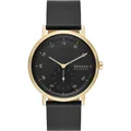 Produktbild: Skagen Kuppel Schwarz Herren Armbanduhr SKW6896 gold Lederband UVP 139,00