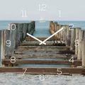 Produktbild: levandeo Wanduhr Glas 30x30cm Glasuhr Uhr Glasbild Strand Meer Steg Deko