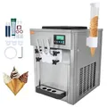Produktbild: VEVOR Kommerzielle Eismaschine, 1800 W, 3-Geschmacksrichtungen, Softeismaschine Arbeitsplatte, 2 x 4 L Trichter, 2 x 1,8 L Zylinder, LCD-Bildschirm, Automatische Reinigung, Vorkühlung