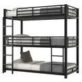 Produktbild: Etagenbett mit 3 Schlafgelegenheiten und Lattenrost, 90x200 cm, Kinderbett mit Rausfallschutz, Metallbett