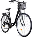 Produktbild: Bergsteiger Florenz 28 Zoll Damenfahrrad, ab 160 cm, Korb, Fahrrad-Licht, Shimano 7 Gang-Schaltung, Standlichtfunktion, Damen-Citybike, Damenrad im Retro-Design