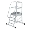 Produktbild: Aluminium-Podesttreppe, einseitig begehbar, fahrbar Anzahl Sprossen: 4
