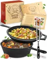 Produktbild: KRUSTENZAUBER Gusseisen Topf [inkl. Fleischgabel] - Robuster 26cm Gusseisen Bräter mit Deckel Backofengeeignet - Ideal als Schmortopf Induktion, Dutch Oven Set, Kazan, Cast Iron Pot, Kochtopf