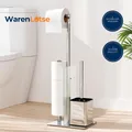 Produktbild: Toilettenpapierhalter Stehend Edelstahl mit WC Bürste und Glasregal Silber