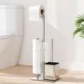 Produktbild: Toilettenpapierhalter Stehend mit WC Bürste, Klopapierhalter, Silber