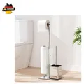 Produktbild: Toilettenpapierhalter Stehend Mit WC Bürste Edelstahl Glasregal