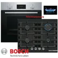 Produktbild: BOSCH Gasherd-Set Bosch Autark Elektro Backofen mit Teleskop + GAS Glas Kochfeld Neu, mit 1-fach-Teleskopauszug silberfarben