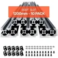 Produktbild: VEVOR 10er Set Aluprofil 1200 mm T-Nut 2020 Aluminium-Strangpressprofil, eloxierte Linearschiene nach europäischem Standard, Nutenprofil für 3D-D... - Schwarz