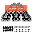 Produktbild: VEVOR 10er Set Aluprofil 1200 mm T-Nut 2020 Aluminium-Strangpressprofil, eloxierte Linearschiene nach europäischem Standard, Nutenprofil für 3D-Druc