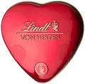 Produktbild: Lindt Von Herzen, liebevolle Mischung feiner Mini-Pralinés, je 2 Mini Pralinés der Sorten Vollmilch Krokant, Marc de Champagne und Orangen-Marzipan, glutenfrei, 30g