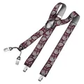 Produktbild: DonDon Hosenträger Herren extra stark Paisley rot 3,5 cm Hosenträger Herren breit mit brauem Leder in Y-Form lang - Starke Clips passend für Anzug Jeans Chinos Vintage Rockabilly Suspenders