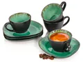 Produktbild: SÄNGER Espressotasse Palm Beach Set Grün Schwarz Espressobecher, 8-tlg., Steingut, Handmade, Premium Collection