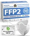 Produktbild: ADESTE – 50x FFP2 NR D Maske, Hygienische 5-lagige Staubschutzmaske, EN149:2001+A1:2009 Mundschutzmaske EU2016/425, Weiß, Atemschutzmaske, Einzelne versiegelte Beutel