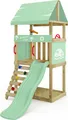 Produktbild: WICKEY Spielturm Klettergerüst DinkyHouse mit Rutsche, Kletterturm mit Sandkasten, Leiter & Spiel-Zubehör – pastellgrün