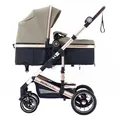 Produktbild: Daliya® NEOMOVE 2in1 Kombi-Kinderwagen | Buggy | klappbare Babywanne und Sportsitz | Große Räder | Rückenlehne stufenlos | Leichter Alu-Rahmen | Großer Einkaufskorb (Gold-Beige)