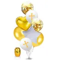 Produktbild: Oblique Unique® Kreuz Konfetti Luftballon Set mit Herz + Stern Folien Ballon für Taufe Kommunion Konfirmation Geburtstag Hochzeit Feier Jubiläum Weiß Gold