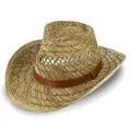Produktbild: fiebig Australier Strohhut für Damen & Herren | Luftiger Cowboyhut aus Stroh | Westernhut mit Kunstlederband & Einfass (62-XXL, Natur)
