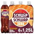 Produktbild: SCHWIPSCHWAP ohne Zucker – Koffeinhaltiges Cola-Erfrischungsgetränk mit Orange in Flaschen aus 100% recyceltem Material, EINWEG (6 x 1.25 l)