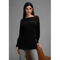 Produktbild: Strickpullover LAURA SCOTT, Damen, Gr. 36, schwarz (schwarz solid), Feinstrick, Obermaterial: 50% Viskose, 28% Polyester, 22% Polyamid. Einsatz: 95% Polyester, 5% Elasthan, unifarben, figurumspielend lang, Rundhals, Rippbündchen, Pullover Strickpullover, Feinstrickpullover mit Meshstreifen