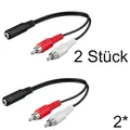 Produktbild: 2 Stück 20cm Cinch Kabel Y Adapter 2* Chinch St. <> 3,5mm Klinke Buchse Kupplung
