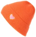 Produktbild: styleBREAKER Damen Strick Beanie mit Herz Stickerei & Fleece Futter | Warme Wintermütze Einheitsgröße 56-59 cm | Weiche gefütterte Beanie Mütze, Farbe:Orange