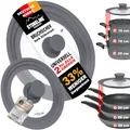 Produktbild: STONELINE 3 in 1 Universaldeckel Set 2-teilig für Töpfe Pfannen mit 16/18/20 cm und 24/26/28 Universal Glasdeckel mit abgestuftem Silikonrand Platinsilikon, hitzebeständig platzsparend, 6 Größen, Grau