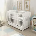 Produktbild: Baby Delux Babybett Kinderbett Lia 120x60 Weiß Teddy Motiv mit Schublade
