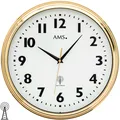 Produktbild: AMS 5963 Wanduhr Funk Funkwanduhr analog messing farben golden rund mit Glas