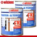 Produktbild: Wilckens 2 x 750 ml Türen & Fensterlack 2in1 seidenmatt Lackfarbe Sprühlack