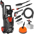 Produktbild: LEHMANN Hudson Hochdruckreiniger mit Aluminiumpumpe, 1800 W, max. 220 bar Druck, 450 l/h Fördermenge, Zubehörsatz - Terrassenbürste, Schäumer, Felgenbürste, Ideal als Auto Hochdruckreiniger