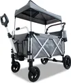Produktbild: FUXTEC Premium Bollerwagen Grau FX-CTL950 - mit Dach | bis 75Kg | Innenraumverlängerung | 5-Punkt-Gurt | Teleskop-Zugstange | 130cm x 67cm x 116cm Grau
