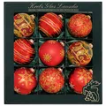Produktbild: Krebs Glas Lauscha Weihnachtskugeln Rot mit Ornamenten 9 Stück/Set, Ø 8 cm