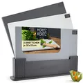 Produktbild: Moritz & Moritz 3x Schneidebrett Kunststoff Set - 32 x 22 cm - Im praktischen Ständer – Küchenbrett Groß – Spülmaschinengeeignet und hygienisch