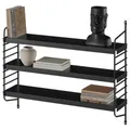 Produktbild: skølm Mimir Wandregal Metall Schwarz – Schweberegal mit 3 verstellbaren Regalböden – Modulares String Regal Wand – Hängeregal schmal für Wohnzimmer/Küche/Badezimmer – Wall Shelf