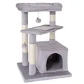 Produktbild: lionto Kratzbaum für Katzen mit gemütlicher Liegefläche & Höhle, Höhe 75 cm, Katzenbaum mit Sisalseil & weichem Plüsch, 2 Plüschbälle inkl. Glöckchen, für kleine & große Katzen geeignet, hellgrau